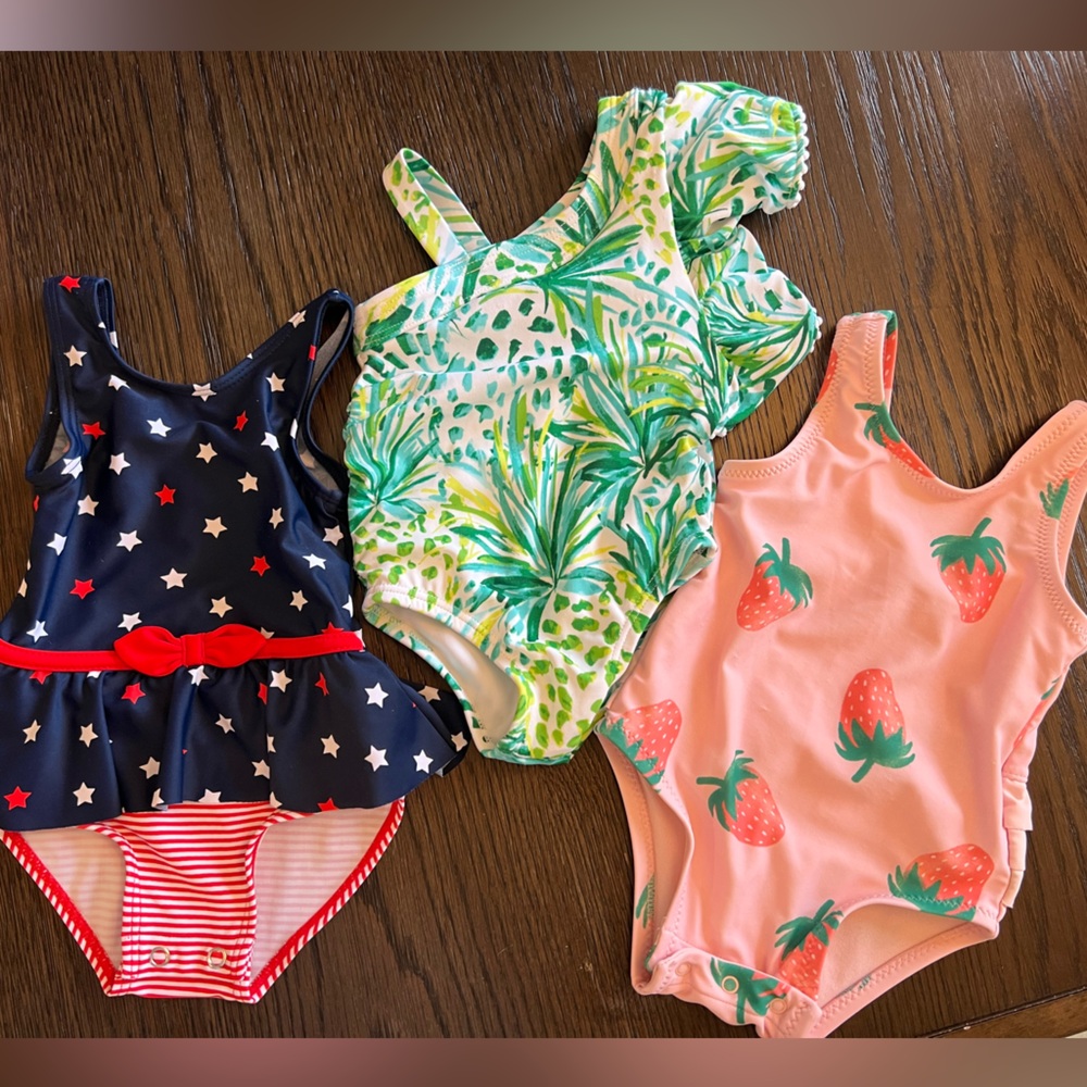 Janie and Jack Kids Swim One Piece Set - Navy, Green, Pink